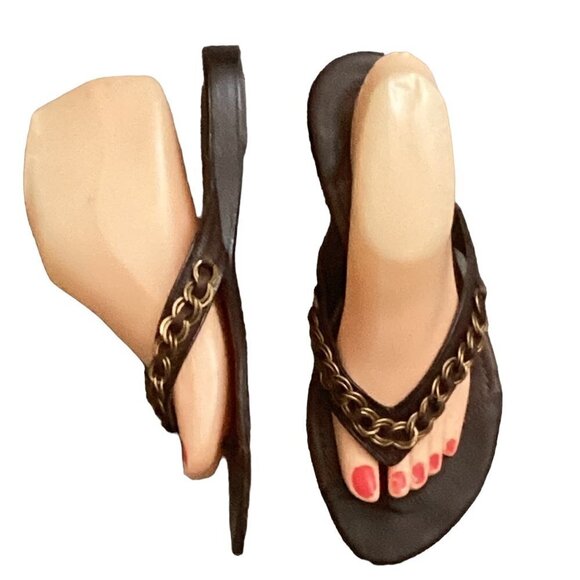 Apepazza Leather Thong/Sandal Bronze Chain Link Accent Sz 9 BOHO Brown #126L - Picture 5 of 10